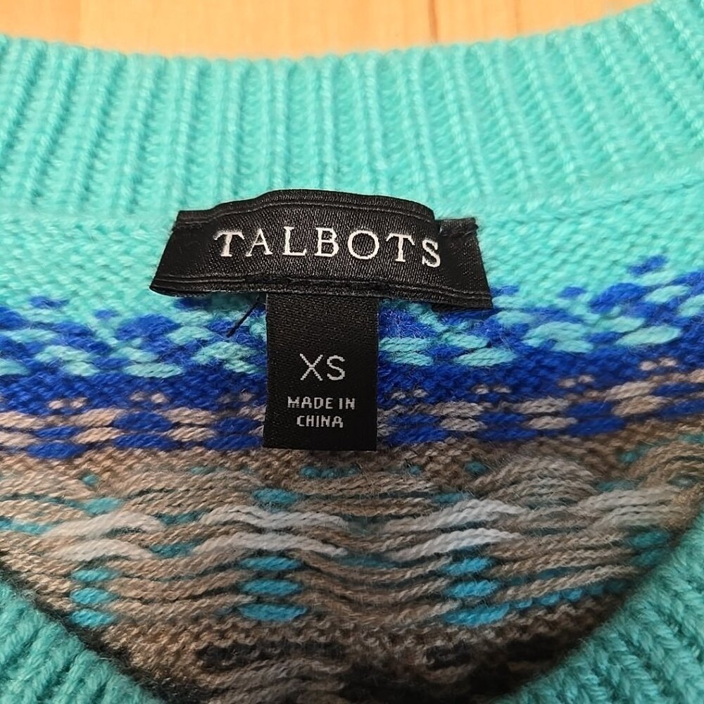Talbots Nordic Fair Isle Cardigan Sweater Womens Size XS Lambswool Blend Blue - Picture 7 of 8